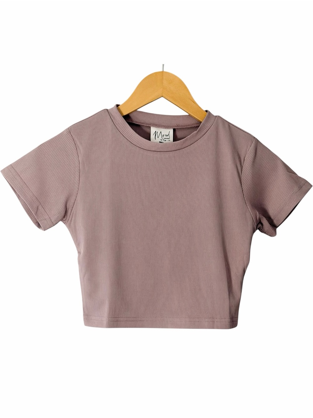 Mood Women’s Small Lilac Purple Ribbed Fitted Crop Top Short Sleeve Baby Tee